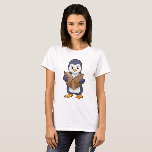 Penguin as Nerd with Book T-shirt (Voorkant volledig)