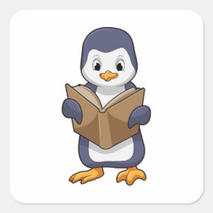 Penguin as Nerd with Book Vierkante Sticker