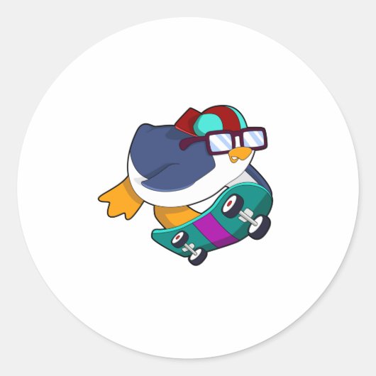 Penguin as Skater with Skateboard Ronde Sticker (Voorkant)