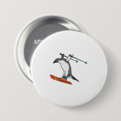 Penguin as Ski jumper with Ski Ronde Button 7,6 Cm (Voorkant /achterkant)
