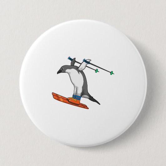 Penguin as Ski jumper with Ski Ronde Button 7,6 Cm (Voorkant)
