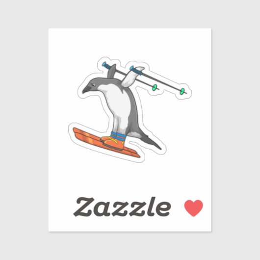 Penguin as Ski jumper with Ski Sticker (Vel)