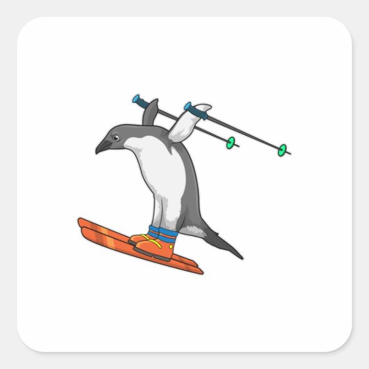 Penguin as Ski jumper with Ski Vierkante Sticker (Voorkant)