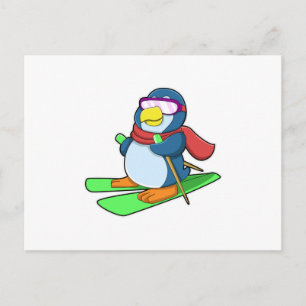 Penguin as Skier met Ski Scarf en zonnebrillen Briefkaart