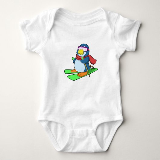 Penguin as Skier met Ski Scarf en zonnebrillen Romper (Voorkant)
