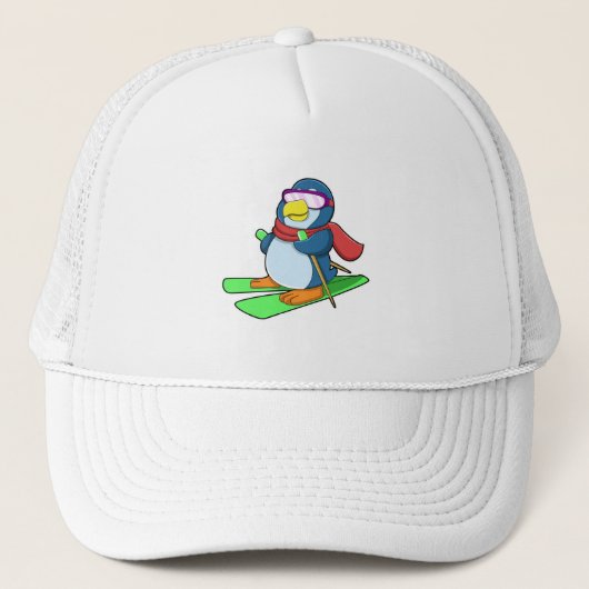 Penguin as Skier met Ski Scarf en zonnebrillen Trucker Pet (Voorkant)