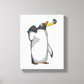 Penguin at Hockey with Hockey stick Canvas Afdruk (Voorkant)