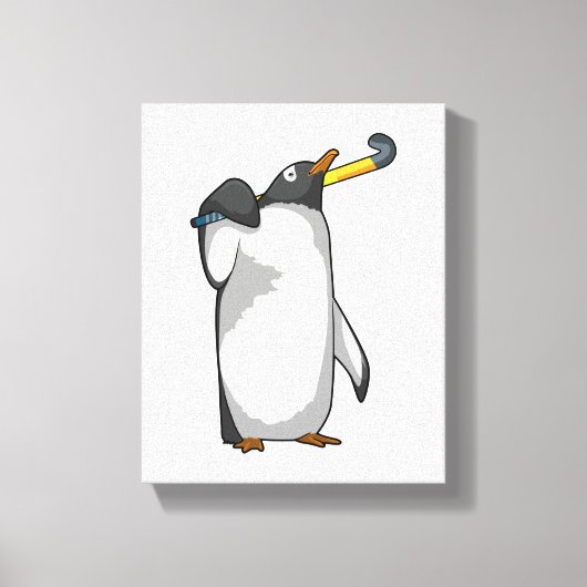 Penguin at Hockey with Hockey stick Canvas Afdruk (Voorkant)