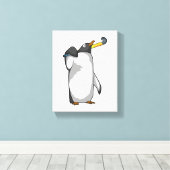 Penguin at Hockey with Hockey stick Canvas Afdruk (Insitu (Houten vloer))
