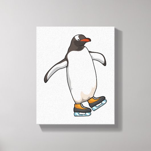 Penguin at Ice skating with Ice skates Canvas Afdruk (Voorkant)