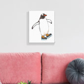 Penguin at Ice skating with Ice skates Canvas Afdruk (Insitu (Woonkamer))