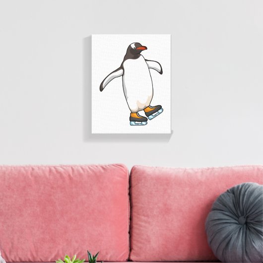 Penguin at Ice skating with Ice skates Canvas Afdruk (Insitu (Woonkamer))