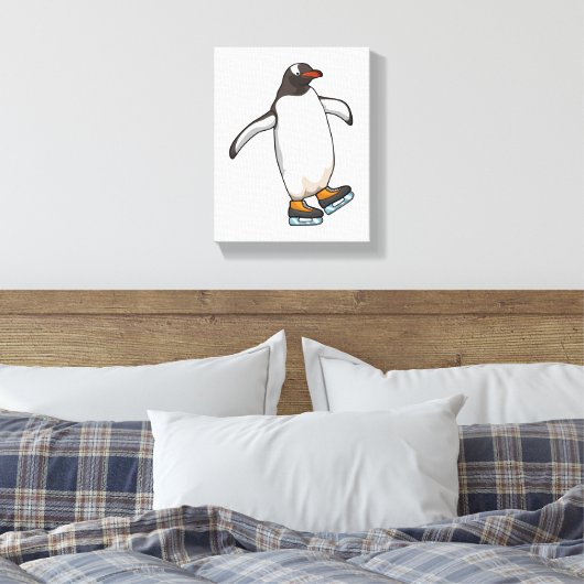 Penguin at Ice skating with Ice skates Canvas Afdruk (Insitu (Slaapkamer))