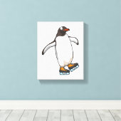 Penguin at Ice skating with Ice skates Canvas Afdruk (Insitu (Houten vloer))