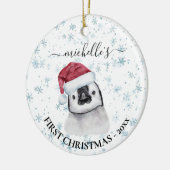Penguin Baby First Kerstmonogram Naam Keramisch Ornament (Links)