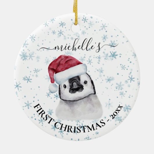 Penguin Baby First Kerstmonogram Naam Keramisch Ornament (Achterkant)