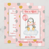 Penguin Baby Girl Roze Geboorte Aankondiging (Voorkant / Achterkant)