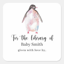 Penguin - Baby shower Bibliotheek Vierkante Sticker