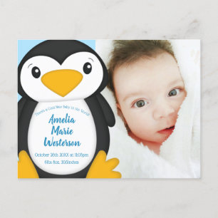 Penguin Baby shower Blue Briefkaart