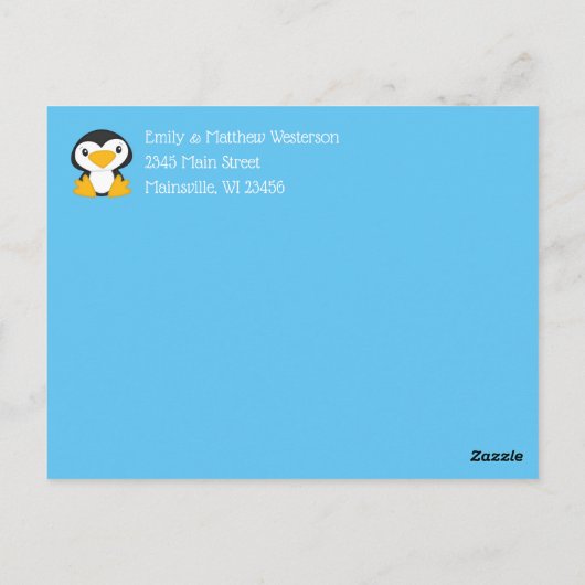 Penguin Baby shower Blue Briefkaart (Achterkant)