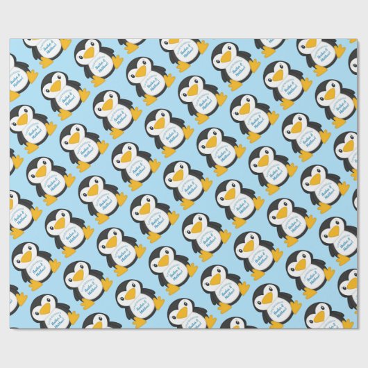 Penguin Baby shower Blue Cadeaupapier (Vlak)