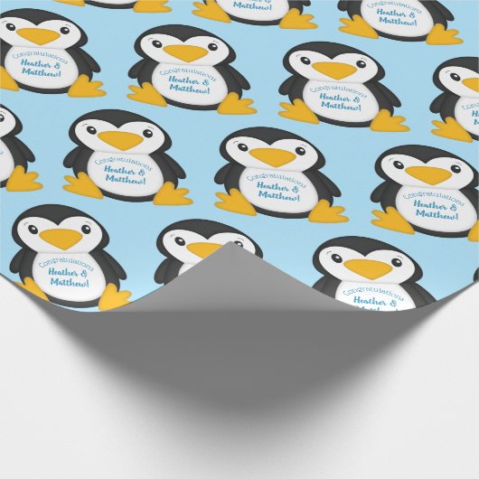 Penguin Baby shower Blue Cadeaupapier (Hoek)