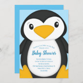 Penguin Baby shower Blue Kaart (Voorkant / Achterkant)