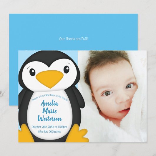 Penguin Baby shower Blue Kaart (Voorkant / Achterkant)