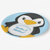 Penguin Baby shower Blue Papieren Bordje (Gekanteld)