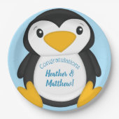 Penguin Baby shower Blue Papieren Bordje (Voorkant)