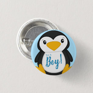 Penguin Baby shower Blue Ronde Button 3,2 Cm