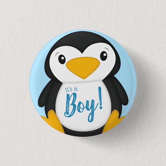Penguin Baby shower Blue Ronde Button 3,2 Cm (Voorkant)