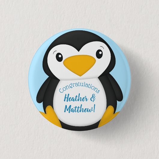 Penguin Baby shower Blue Ronde Button 3,2 Cm (Voorkant)