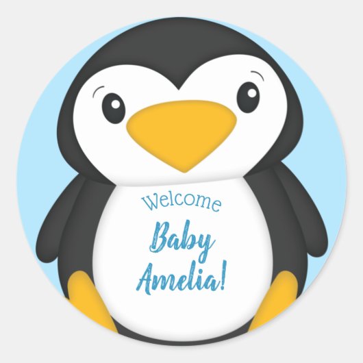 Penguin Baby shower Blue Ronde Sticker (Voorkant)