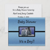 Penguin Baby shower Boy Kaart (Voorkant / Achterkant)
