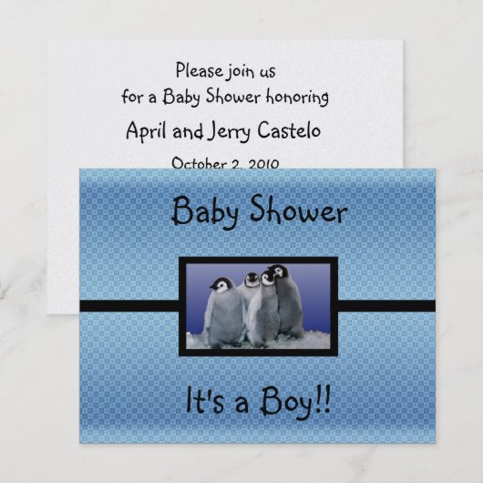 Penguin Baby shower Boy Kaart (Voorkant / Achterkant)