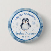 Penguin Baby shower Button – Winterthema (Voorkant)