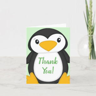 Penguin Baby shower Green Bedankkaart