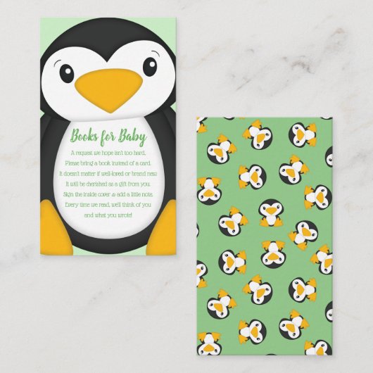 Penguin Baby shower Green Informatiekaartje (Voorkant / Achterkant)