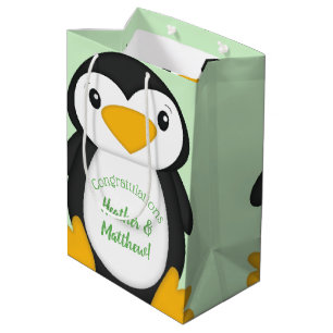 Penguin Baby shower Green Medium Cadeauzakje