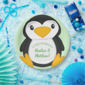 Penguin Baby shower Green Papieren Bordje (Feest)