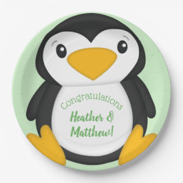 Penguin Baby shower Green Papieren Bordje