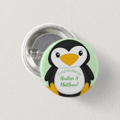 Penguin Baby shower Green Ronde Button 3,2 Cm (Voorkant /achterkant)