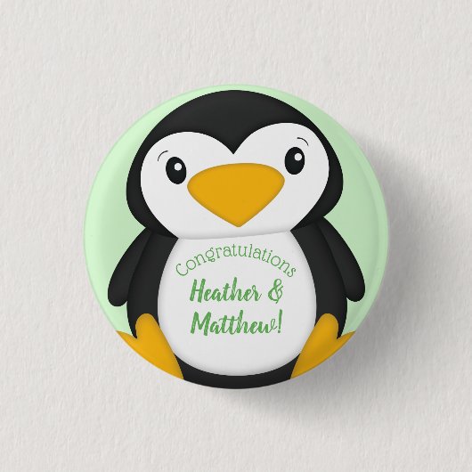 Penguin Baby shower Green Ronde Button 3,2 Cm (Voorkant)