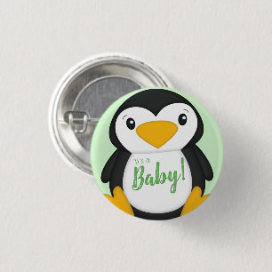 Penguin Baby shower Green Ronde Button 3,2 Cm