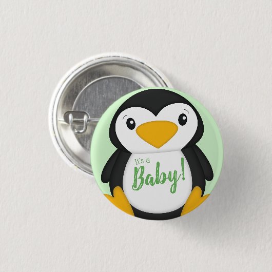 Penguin Baby shower Green Ronde Button 3,2 Cm (Voorkant /achterkant)