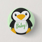 Penguin Baby shower Green Ronde Button 3,2 Cm (Voorkant)