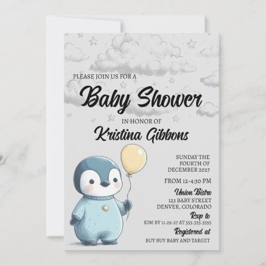 Penguin Baby shower Kaart (Voorkant)