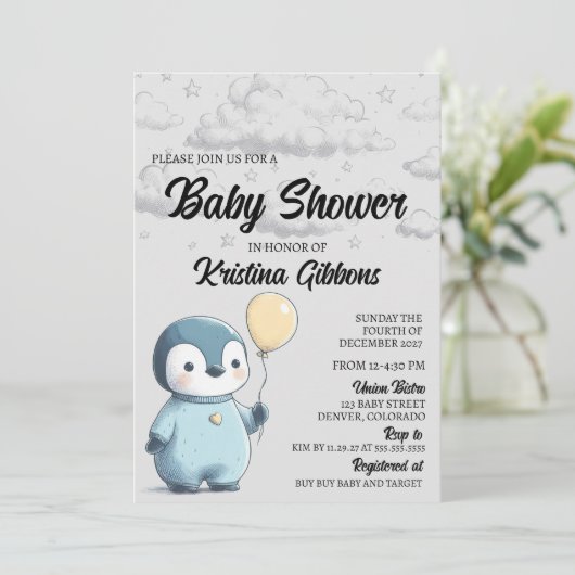 Penguin Baby shower Kaart (Staand voorkant)