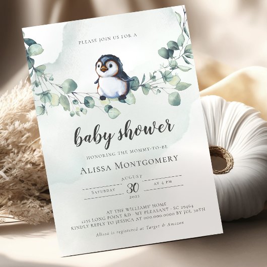 Penguin Baby shower Kaart